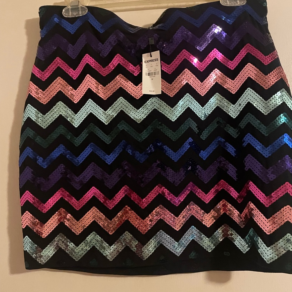 Express Multicolor Sequin Chevron Skirt